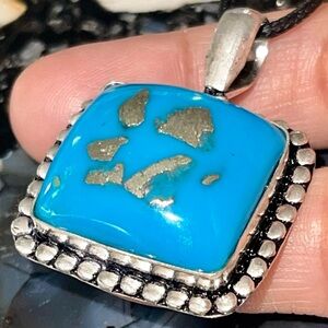 Persian Turquoise in Pyrite Pendant 1 1/2”